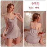 Guiruo pajamas Long sleeved breathable satin sweet pajamas Solid color suspender pajamas Outer robe Women's home wear set 2199