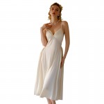 Guiruo satin surface with chest pad, spicy hollowed out waist, slim and elongated suspender nightgown, French home set J3283