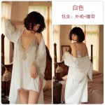 Guiruo Lace Sexy Open Front Temptation Thin Sling Sleeping Dress Lace up Sleeping Robe Bathrobe Women's Home Furnishing Set 272