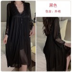 Guiruo Sexy Deep V with Chest Cushion Mesh Lace Pure Desire Backless Sleeping Dress Outer Robe Women's Home Suit Set 2241