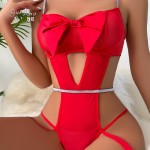 Guiruo Fun Lingerie Women's Solid Satin Sexy Hollow Bow Tie Pure Desire Temptation One Piece Clothing Foreign Trade 9210