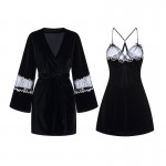 Guiruo Brand Women's Sexy Nightwear Velvet Strap Nightwear Open Back Temptation Nightwear Outer Robe Home Fur Set 1707