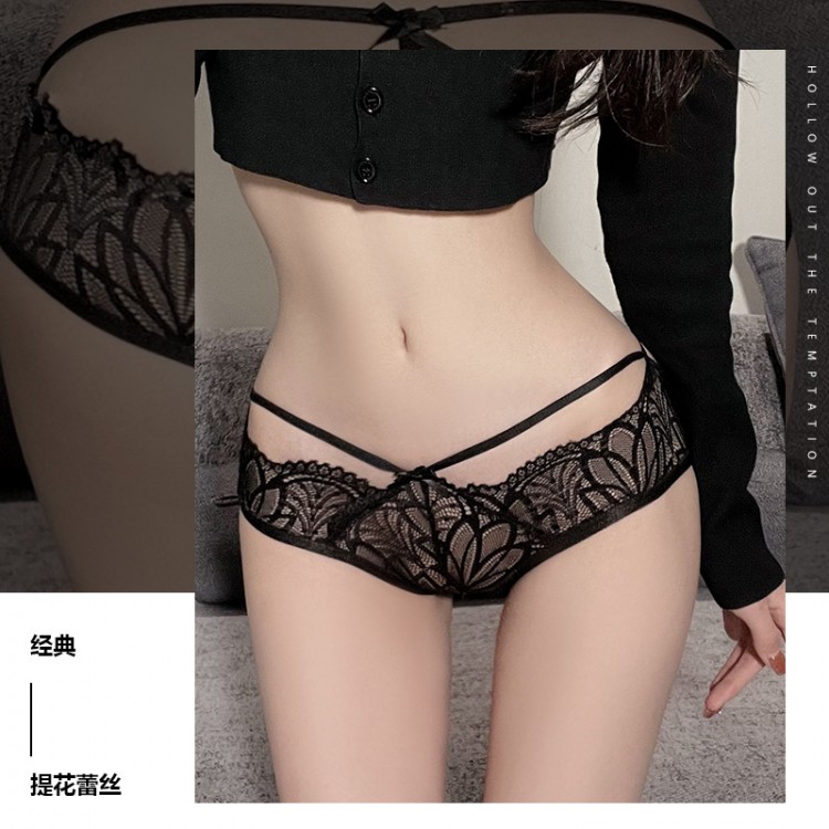 Guiruo Fun Underwear Lace Perspective Temptation Triangle Pants Female Hollow out Low Waist Adult Supplies One Piece Replacement 1153