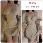 Guiruo Sexy Pajamas Solid Color Backless Temptation Chest Cushion Steel Ring Suspender Sleeping Dress Outer Robe Comfortable Home Set 2044