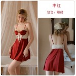 Guiruo Sexy Sweet Satin Lace and Chest Cushion Suspended Sleeping Dress Loose Outer Robe Women's Home Furnishing Set P3257