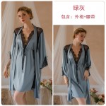 Guiruo Sexy Backless Temptation Pajamas Ice Silk Sling Sleeping Dress Outer Robe Simple Women's Home Fur Set 19151