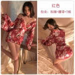 Guiruo Fun Lingerie Sexy Deep V Low cut Temptation Print Kimono Lace up Slim Uniform Set Issued on behalf of 1597