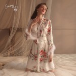 Guiruo Brand Sexy Temptation Pajamas Printed Sweet Beauty Comfortable and Breathable Lace up Outer Robe Home Set 19279