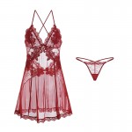 Guiruo Summer Refreshing Mesh Perspective Attractive Lace Splice Sexy Backless Pure Desire Sling Sleeping Dress Set 1899