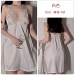 Guiruo Pajamas Sexy Deep V Lace Satin Solid Tone Suspended Nightwear, Nightgown, Bathrobe, Home Furnishing Set Sent on behalf of 245