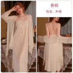 Guiruo Sexy Velvet Lace Temptation Pure Desire Square Neck Suspended Sleeping Dress Comfortable Outer Robe Home Suit Set P2941