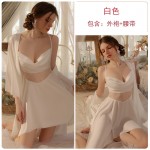 Guiruo French Irregular Hemline Pajamas Sexy Perspective Temptation Sling Pajama Dress Outer Robe Home Suit Set 3254