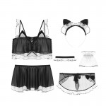 Guiruo Fun Lingerie Female Sexy Chiffon Perspective Passionate Cat Girl Role Playing Hot Uniform Set 339