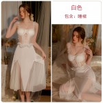 Guiruo Satin Face with Chest Pads, Perspective Lace Waist, Slim Slim Hanging Strap, Sleeping Dress, Mesh Outer Robe, Home Suit Set 3382