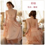 Guiruo Sexy Deep V Chest Cushion Steel Ring Gathering Perspective Lace Satin Suspended Sleeping Dress Women's Home Set J2987