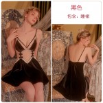 Guiruo Velvet Deep V Open Back Lace and Chest Cushion Bow Knot Sleeping Dress Comfortable Outer Robe Women's Home Suit Set 2825