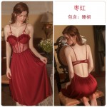 Guiruo Brand Sexy Steel Ring Gathering Pajamas with Chest Pads Private Room Sling Pajama Skirt Outer Robe Home Furnishing Set 2130