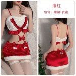 Guiruo Fun Underwear Sexy Christmas Velvet Open Back Suspended Dress Rabbit Girl Role Playing Uniform Set 2434