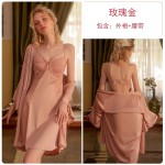 Guiruo New Sexy Women's Autumn and Winter Leisure Dress with Chest Cushion, Hanging Strap, Sleeping Dress, Comfortable Outer Robe, Home Furnishing Set P2731