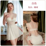 Guiruo Brand Sexy Open Back Ice Silk Pure Desire Lace and Chest Cushion Suspended Sleeping Dress Outer Robe Home Suit Set 2978