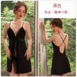 Guiruo Brand Spring/Summer New Product Women's Satin Sexy Cross Strap Open Back Suspended Sleeping Dress Home Suit Set 1042