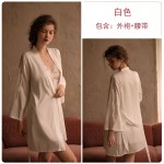 Guiruo Brand Pajamas New Sexy Deep V Spliced Lace Hanging Pajama Dress Lace up Outer Robe Home Suit Set 780