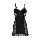 Guiruo Brand Fun Lingerie Sexy Mesh Pleated Nightwear with Open Back and Chest Cushion Suspended Dress Uniform Set 2069