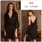 Guiruo brand sexy lace deep V solid color pajamas with open back suspenders, pajamas, outerwear, women's home clothing set 1906