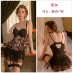 Guiruo Fun Lingerie Lace Pajamas Open Back Seduction Steel Ring Gathering Chest Cushion Sling Dress Uniform Sexy Set 2271