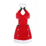 Guiruo Fun Underwear Christmas Velvet Sleeping Dress Open Back Role Play Hanging Neck Hollow out Sleeping Dress Uniform Set 2433