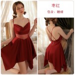 Guiruo Sexy Backless Temptation Ice Silk Pajamas Mesh Perspective Temptation Sling Skirt Outer Robe Home Suit Set 3254