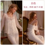 Guiruo Sexy Autumn and Winter Chest Cushion Casual Comfort Sling Top Mesh Breathable Three Piece Home Suit Set 1878