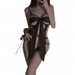 Ruo Ruo Pure Lust Style Sexy Satin Butterfly Lace Steel Ring Gathering Hot and Spicy Hollow Open Back One Piece Set 2343