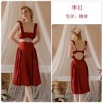 Guiruo Brand Satin Sexy Open Back Hot Hollow Temptation with Chest Cushion Quick Buckle Sleeping Dress Home Fury 3341