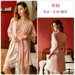 Guiruo Brand Pajamas Women's Nightwear Side Split Bathrobe Sexy Lace Pajama Bathrobe Home Suit Set 311