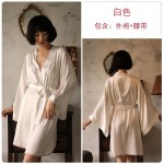 Guiruo Spring/Summer New Women's Imitation Silk Sexy Deep V Mesh Splice Split Sleeping Robe Bathrobe Home Furnishing 882