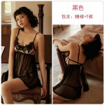 Guiruo Spring/Summer New V-neck Perspective Mesh Temptation Steel Cup Hollow out Sexy Sling Sleeping Dress Home Suit 711