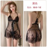 Guiruo Autumn and Winter Fun Lingerie Sexy Mesh Lace Perspective Temptation Deep V Sling Sleeping Dress Home Suit Set 220