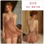 Guiruo Brand's New Summer Mesh Perspective Temptation Backless Pajamas Embroidered Hanging Dress Home Suit Set 1899