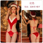 Guiruo Fun Lingerie Tights Velvet Sexy Hot Hollow out Three Point Temptation Christmas One Piece Set 19982