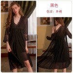 Guiruo Sexy Mesh Perspective Attractive Embroidery Lace and Chest Cushion Sleeping Dress Comfortable Outer Robe Home Suit Set 2241