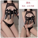 Guiruo Sexy Mesh Perspective Hot and Spicy Hollow Open Crotch No Release Passion Three Point Temptation Uniform Women's Set 1618