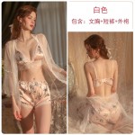 Guiruo Brand Sexy Three Point Private Nightwear Mesh Perspective Attractive Cardigan Outer Robe Home Suit Set 19160