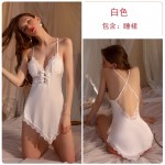 Guiruo Brand Sexy Backless Temptation Women's Style with Chest Pads Gathered Strap Sleeping Dress Outer Robe Home Furnishing Set 2371