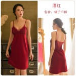 Guiruo Fun Sexy European and American Large Strap Dress Underwear Set Lace Women's Sleeping Dress with Chest Pad Home Suit 236