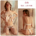 Guiruo Fun Lingerie Sexy Perspective Attractive Bow Knot Dew Breast Three Point Opening Gear No Take Off Uniform Sexy Set 1618