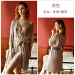 Guiruo Brand Pajamas Women's Nightwear Side Split Bathrobe Sexy Lace Pajama Bathrobe Home Suit Set 311