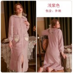 Guiruo Sexy Flannel Cute Doll Neck Nightgown Casual Thick Outrobe Women's Home Fur Set P3027