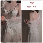 Guiruo Sexy Backless Perspective Lace and Chest Cushion Low Breast Temptation Mesh Sleeping Dress Outer Robe Home Set J3302