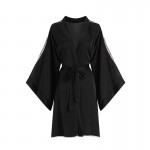 Guiruo Spring/Summer New Women's Imitation Silk Sexy Deep V Mesh Splice Split Sleeping Robe Bathrobe Home Furnishing 882